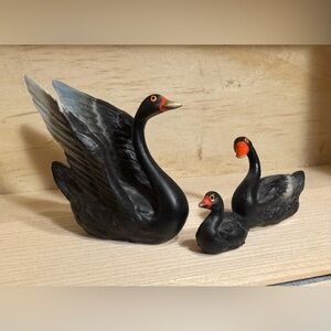 Graceful Black Swan Bone China Figurine Trio